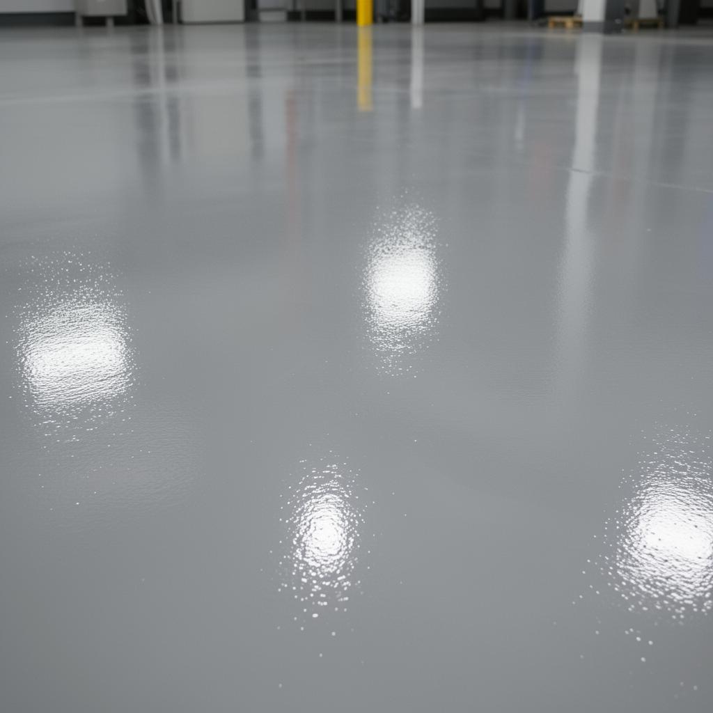 High-gloss epoxy and polyurethane warehouse floor coating