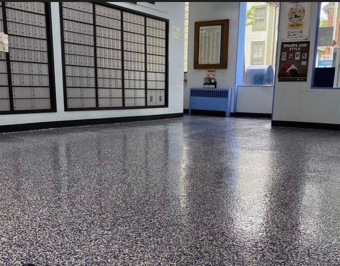 Public lobby with high-build flake epoxy floor